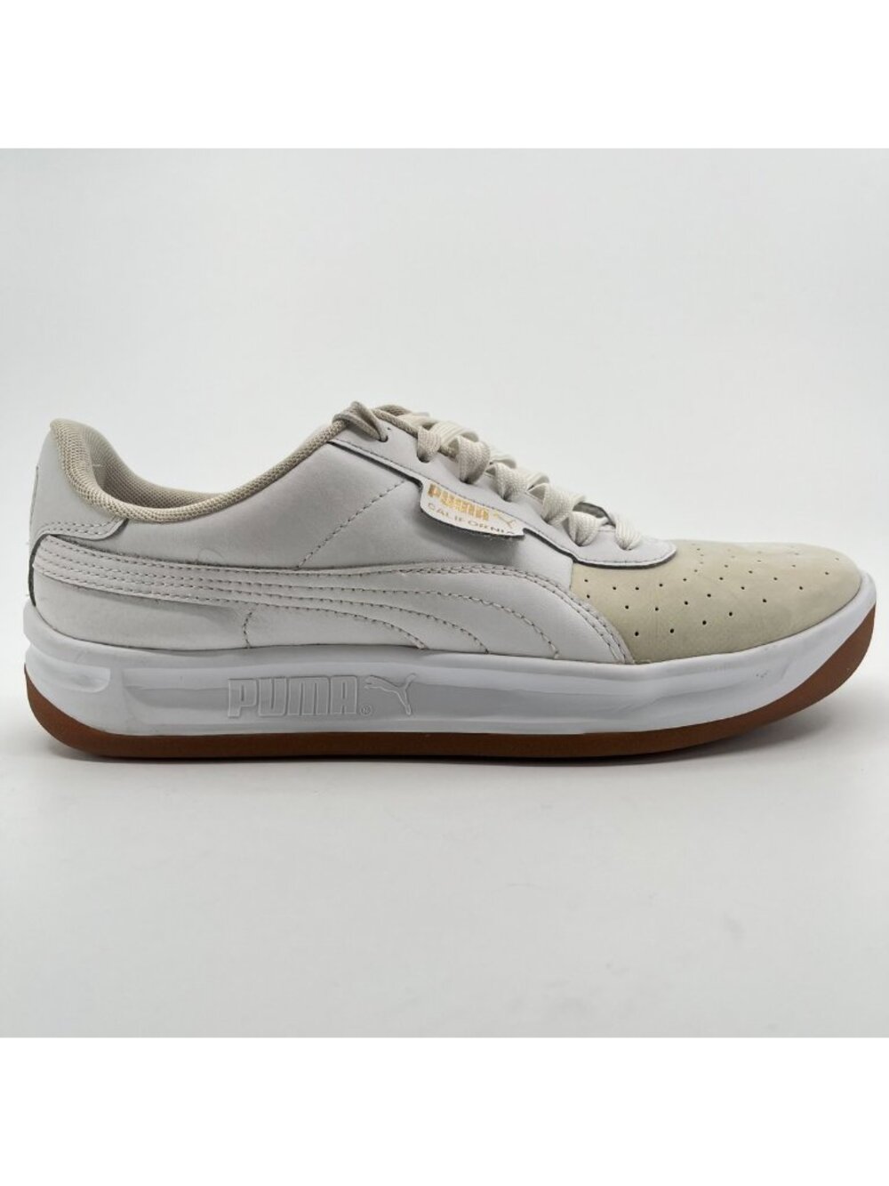 Puma California Exotic Womens Size 9 White Gold Athletic Leather Shoes Sneakers